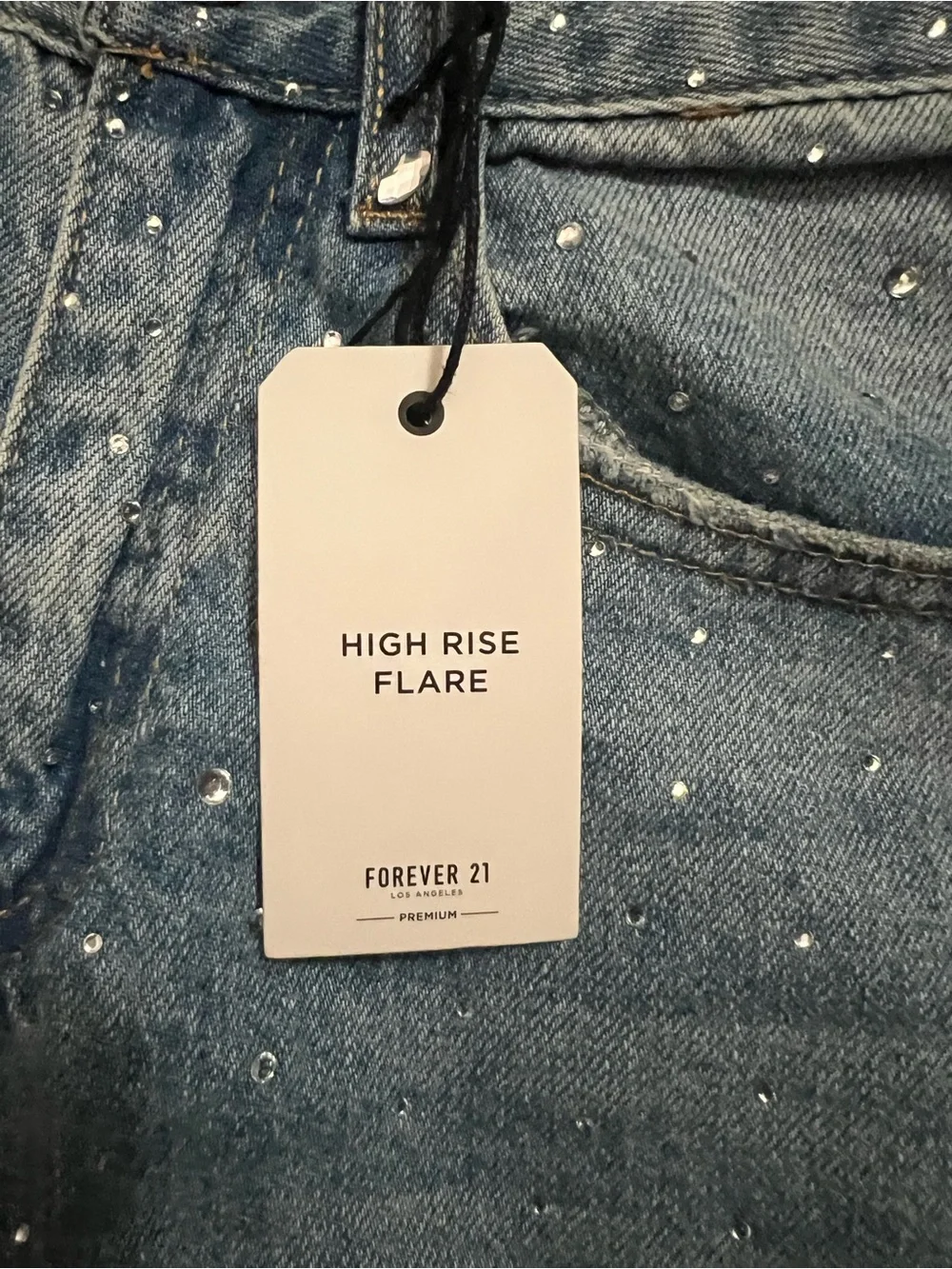 Forever 21 Light Blue Distressed Wide Leg Jeans with Studded Details - Picture 2 of 5
